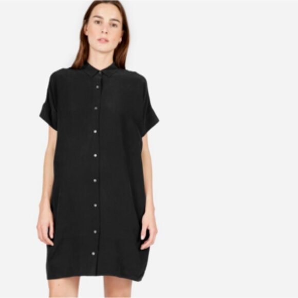 Everlane Dresses & Skirts - Everlane The Silk Square Shirt Dress Black Relaxed Fit Size 4
